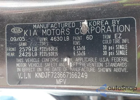 2006 Kia Sportage Ex V6/Lx from USA, damaged, VIN KNDJF723667166249